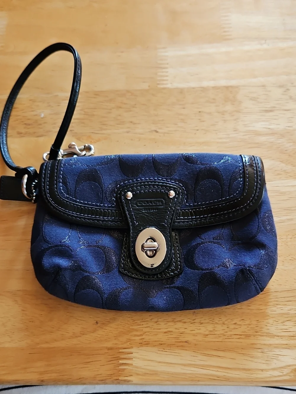 Coach Navy Signature C Legacy  Wristlet with Turnlock